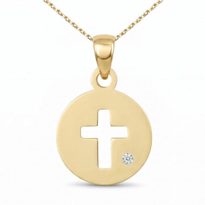 Pendentif Or et Diamant - Médaille Croix - Femme ou Enfant - Or Jaune - LATELIER DAZUR