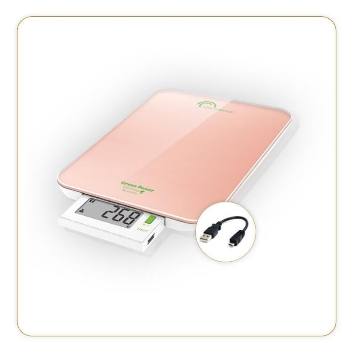 LITTLE BALANCE 8184 Slide 6 USB Rose nacré, Balance de cuisine sans pile, Rechargeable USB, 6 kg / 1 g, Ecran rétractable,Rose nacré