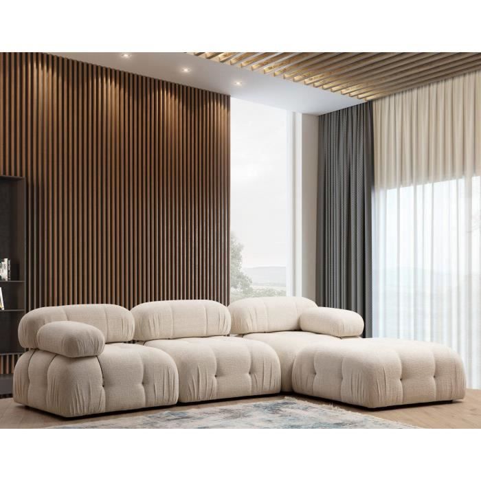 Canapé modulable 3 places Blanc Tissu Luxe