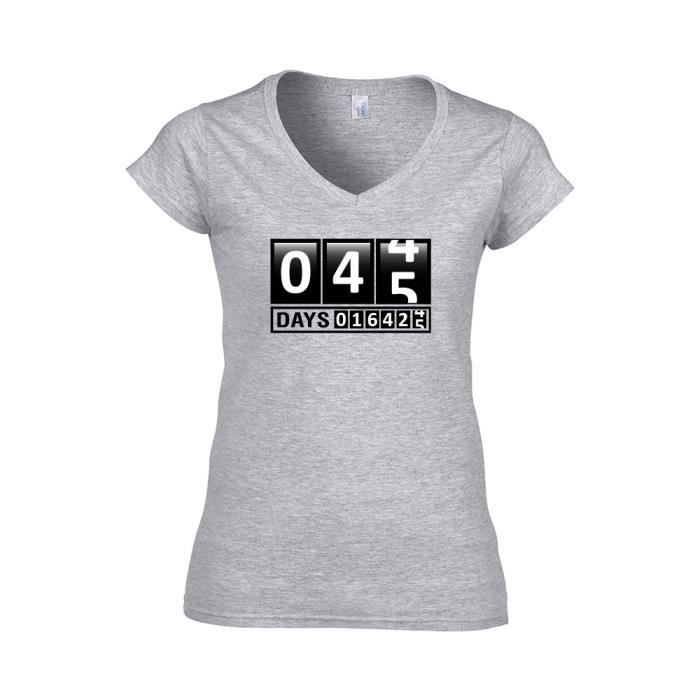 T Shirt Femme Col V Anniversaire Compteur 45 Ans Gris M Gris Achat Vente T Shirt Cdiscount