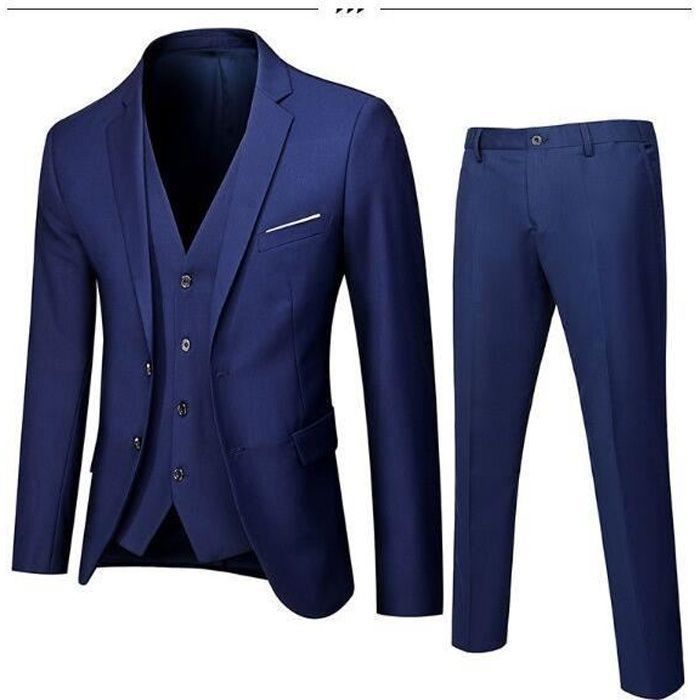 Costume pour homme coupe slim 3 pieces costume pour homme costume pour mariage fete d affaires veste pantalon de costume Bleu Bleu de minuit Cdiscount Pret a Porter