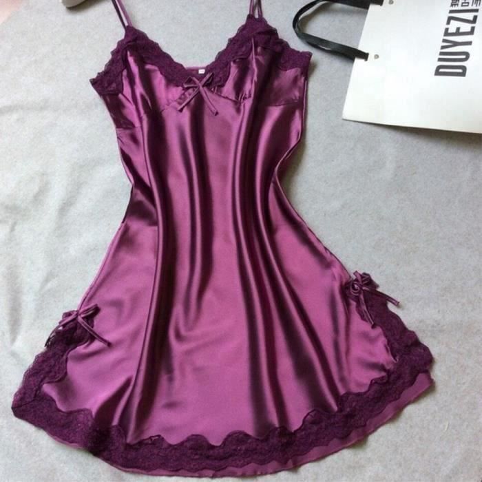 Nuisette femme AUTREMENT Model Fonce Violet Dames Sexy Soir En Satin De Soie Robe Sans Manches Violet Cdiscount Pret a Porter