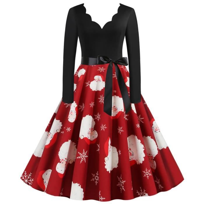 Robe De Noël Femme Vintage Pin-up Années 50 - Style élégant, Col En V, Manches Longues, Fourrure, évasée Pour Soirée Fête