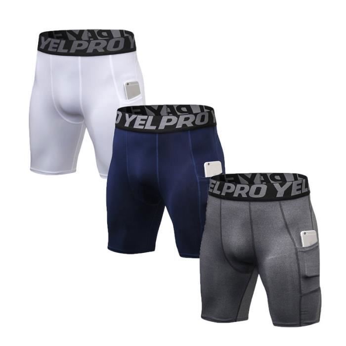 Short Homme Sport Coton - Avec Poches Zippées, 70% Coton, Taille Élastique