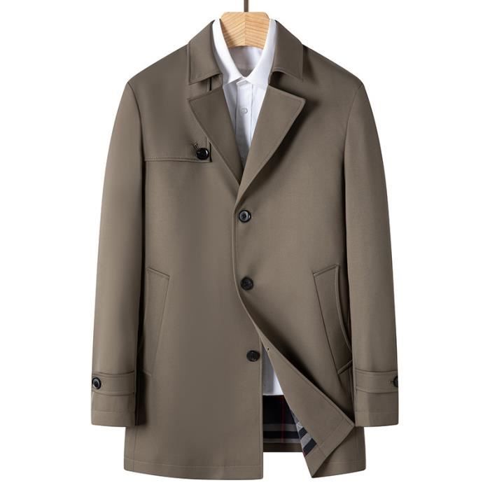 Trench coat Homme Business sans Repassage Col Rabattu Coupe vent