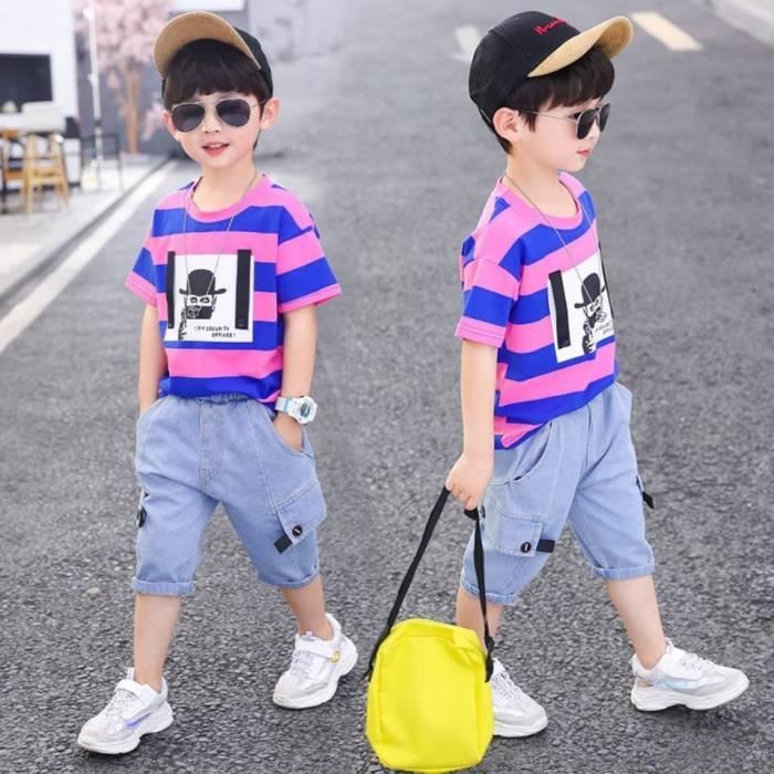Ensemble 2 Pièces Enfant T-Shirt Et Short Taille Haute - Décontracté Été - Couleur Unie
