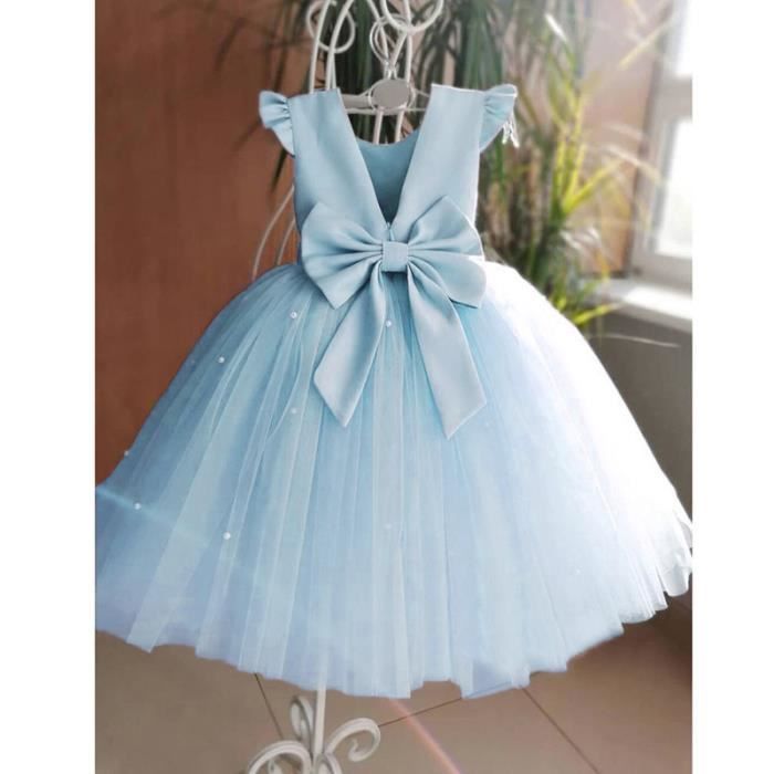 Robe en Tulle à fleurs pour fille dos nu nœud papillon tenue de fête