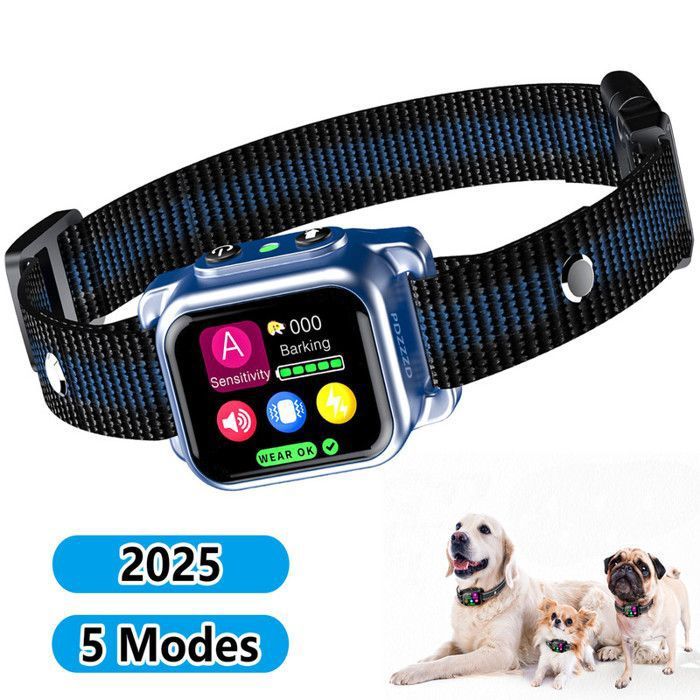 Meilleurs prix pour Collier Anti-aboiement Intelligent pour Chien 5 Modes - IP67 - Bip, Vibration, Choc, sans Chons - Détection Précise - Bleu