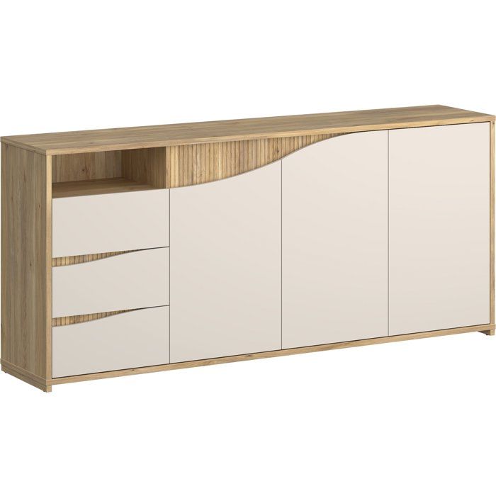 Buffet - POEM - Sable / Chêne - 3 portes - 3 tiroirs - 2039 x 42 x 91 cm