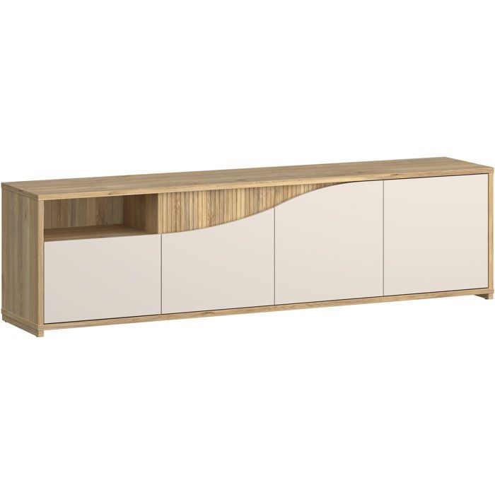  Meuble TV POEM 203,9 cm sable 3 portes soft-close tiroir niche
