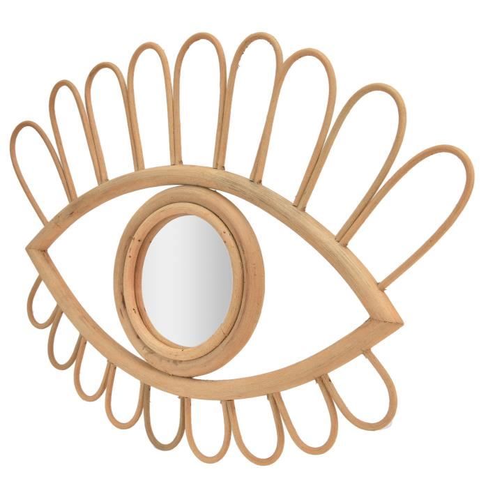 Miroir Rond En Rotin Tissé Main - Décoration Murale Bohème - 40 Cm De Diamètre - Naturel Kaki - Pour Salon, Chambre, Salle De Bain