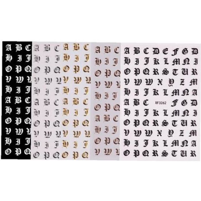 5 feuilles Stickers à ongles Kit DIY Abstrait Lettres Design ...