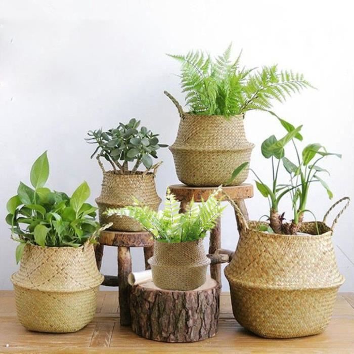 Le Linge Un Cache Pot Et Un Sac De Plage Corbeille De Fleurs Aux Algues Corbeille A Ventre Naturel En Jonc De Mer Avec Panier Binaural Et En Osier Pliable Pour Le Rangement