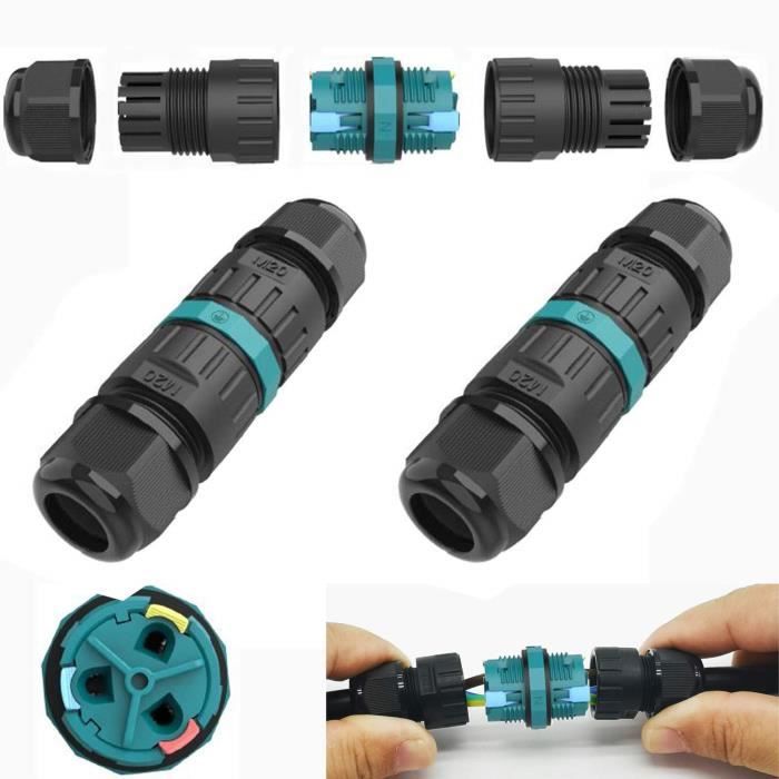 Connecteur Câble M19 Étanche IP68 20A 3 Broches - Prise Fil Électrique Scellée Ignifuge