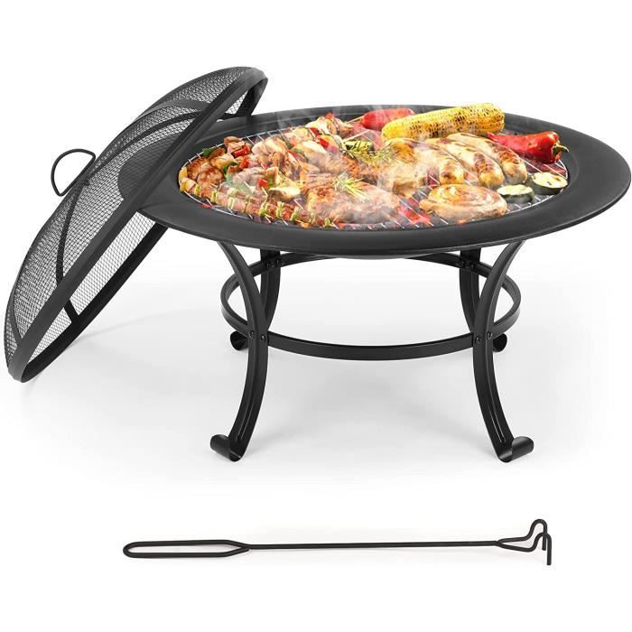 Brasero Extérieur Hexagonal TLSUNNY Avec Grill - Foyer Chauffage/barbecue - Filet Protection Inclus - 66x66x63 Cm