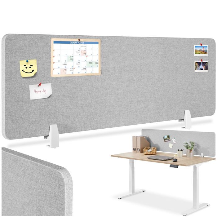 Séparateur Acoustique De Bureau Gris Clair 160x40 Cm - Réduit Bruit Et Distractions Visuelles - Pour Open Space, Bureau Partagé - Beliani