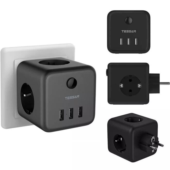 Cube multiprise 4 prises CA avec 3 ports USB et 1 port de type C