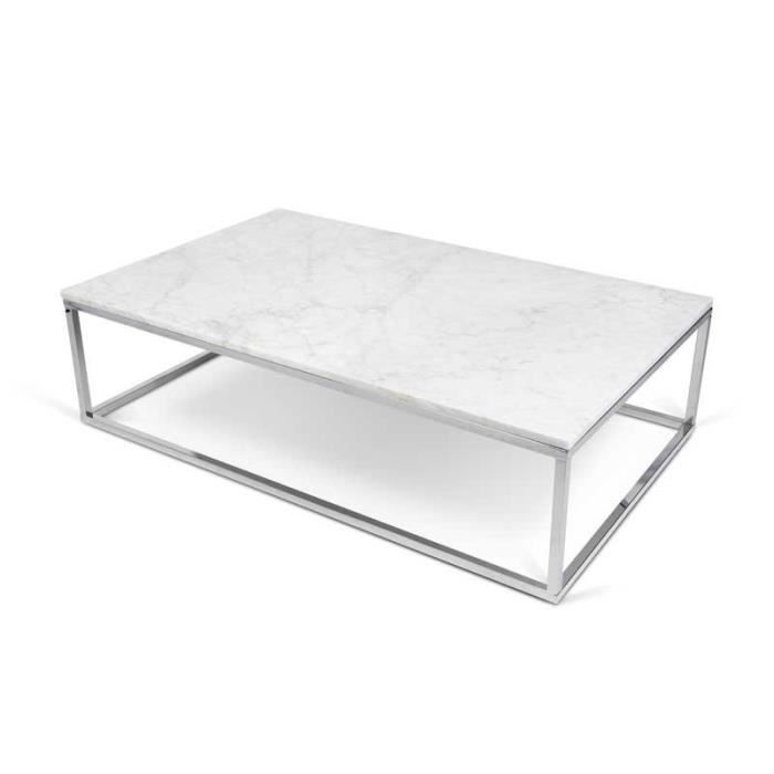 Table Basse Rectangulaire Chrome Marbre Blanc Mulian L 120 X L
