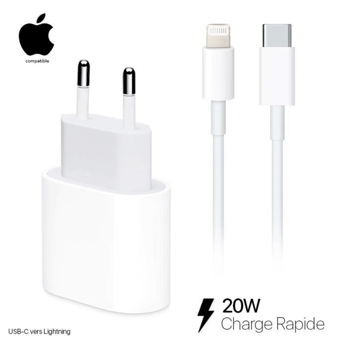 Chargeur 20W pour Apple iPhone + cable USB-C vers Lightning 1m TOYS&CO®