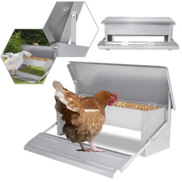 UISEBRT Mangeoire de nourriture pour poules 5 kg – Distributeur de  nourriture en acier galvanisé automatique à pédale pour volailles -  Cdiscount