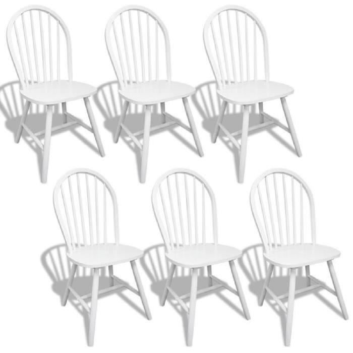 vidaxl chaises de salle à manger 6 pcs blanc bois d'hévéa solide