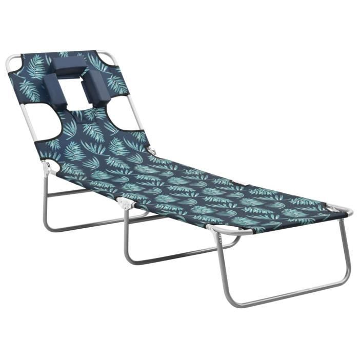 vidaXL Chaise longue avec coussin de tête Acier Motif de feuilles