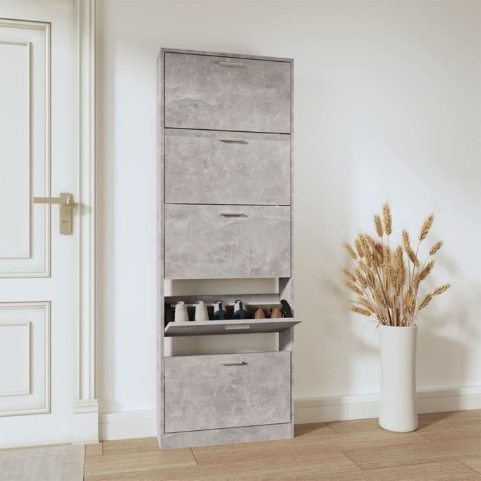 342513 vidaXL Armoire à chaussures Gris béton 59x17x169 cm Bois dingénierie