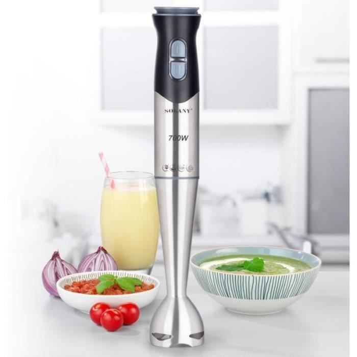 Alpina Mixeur Plongeant HB6700F-N 1000W – Bras Inox + Verre 700 Ml – Puissant Turbo Sans BPA Noir/Argent