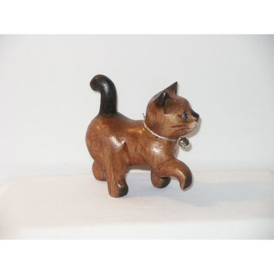 Petit chat sculpté en bois de Suar N°58 
