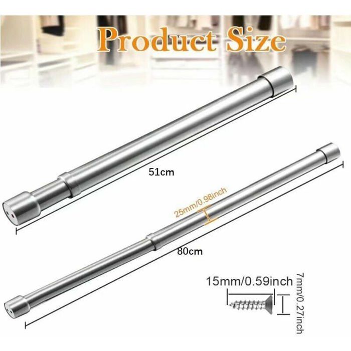 Barre de Penderie Extensible en Acier Inoxydable 33cm à 51cm Tringle à Rideaux Télescopique
