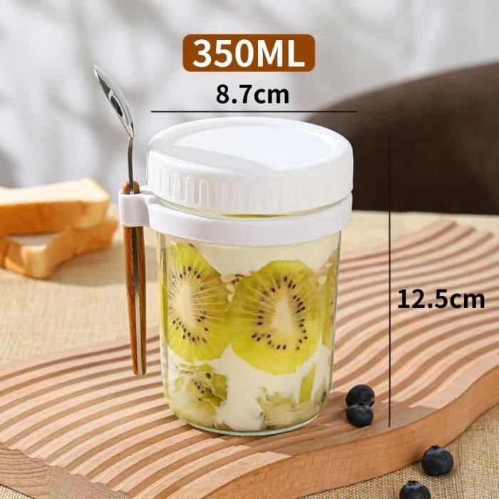 GMMG Pots Overnight Oats - Lot De 4 Bocaux 800ml Double Couche | Bol Céréales à Emporter Avec Cuillère | Parfait Petit Déjeuner Healthy
