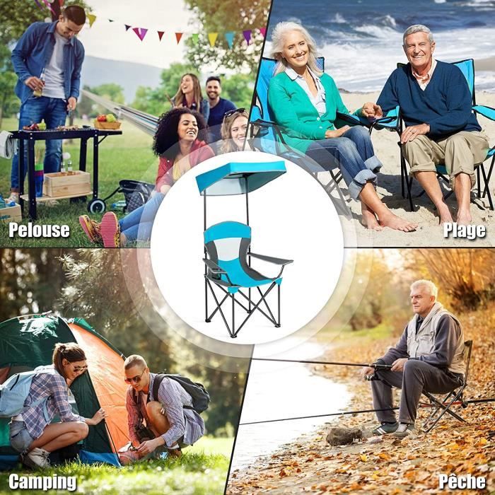 Chaise Pliante Camping Jianyana – Extra Large, Porte-gobelet, Hauteur Réglable, Capacité 150 Kg, Super Légère