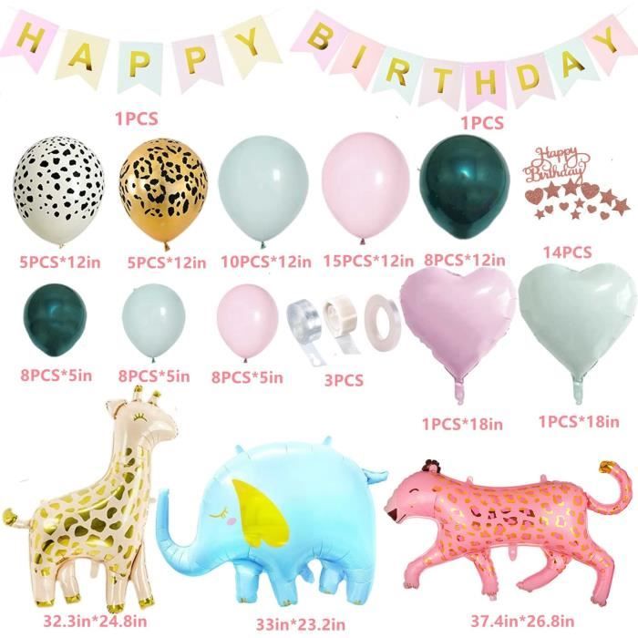Décoration Anniversaire 1 An Thème Safari Jungle – Kit Complet Avec Ballons, Nappe, Assiettes Pour 20 Invités