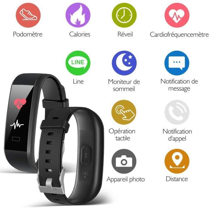 Montre Connectée LIGE Homme Femme - Cardio, Podomètre, SpO2, GPS - Noir/bleu/rose