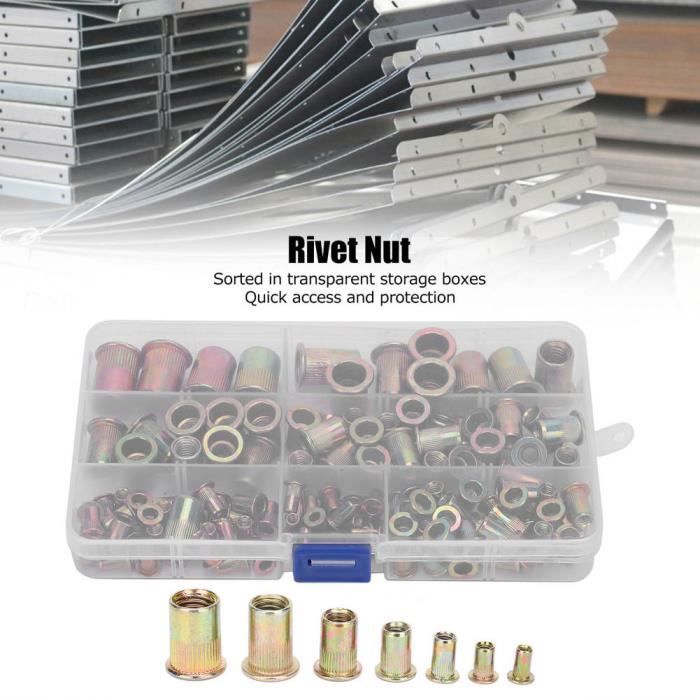 Le128 Rivets Kits d'écrous à rivets en acier 128 pièces, M3/4/5/6/8/10/12 écrou à ...