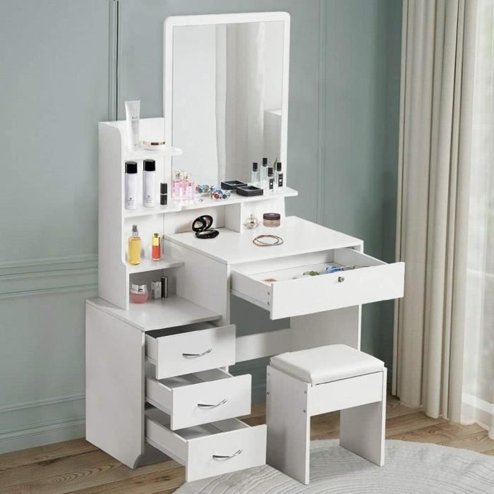 Coiffeuse Blanc - Ensembles Table de Maquillage - Miroir - Tabouret