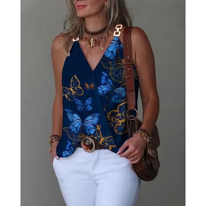 Debardeur Femme Chic Et Elegant Vetement Femme Ete Haut Femme Ete sans Manches A Encolure en V pour Femmes Top Decontracte Sable Sable Cdiscount Pret a Porter