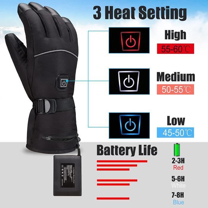 Gants Chauffants électriques Rechargeables - 3 Niveaux De Température - Batterie Incluse