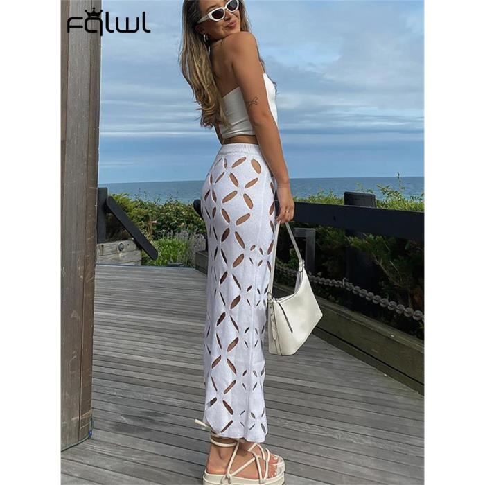 Jupe de soiree decontractee longue moulante taille haute noire et blanche pour femmes ete WHITE B4077 Blanc Cdiscount Pret a Porter