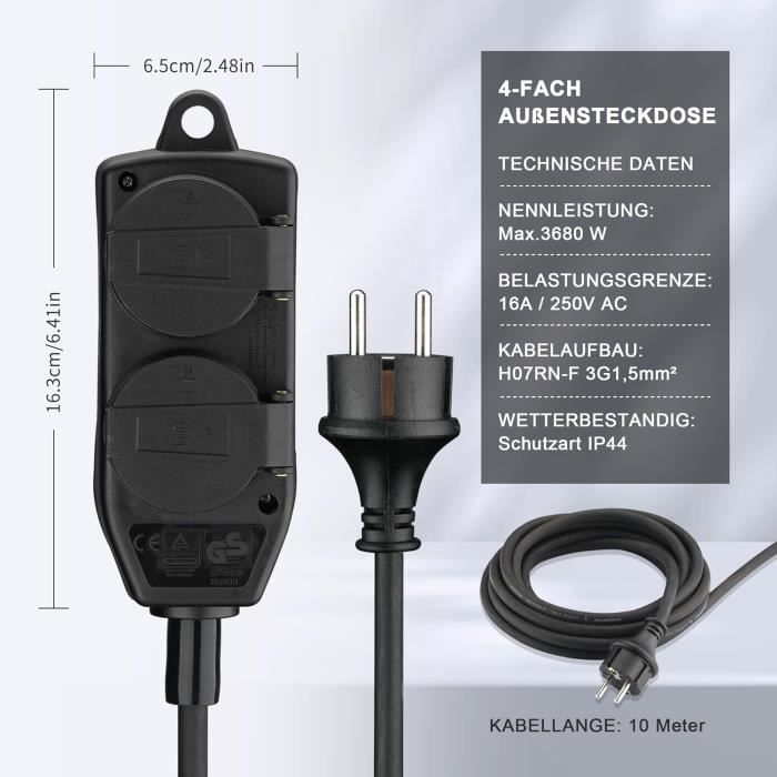 Rallonge 30 M SLx - 4 Prises IP44, 13A - Câble Jaune Visible - Pour Jardin, Bricolage - 2
