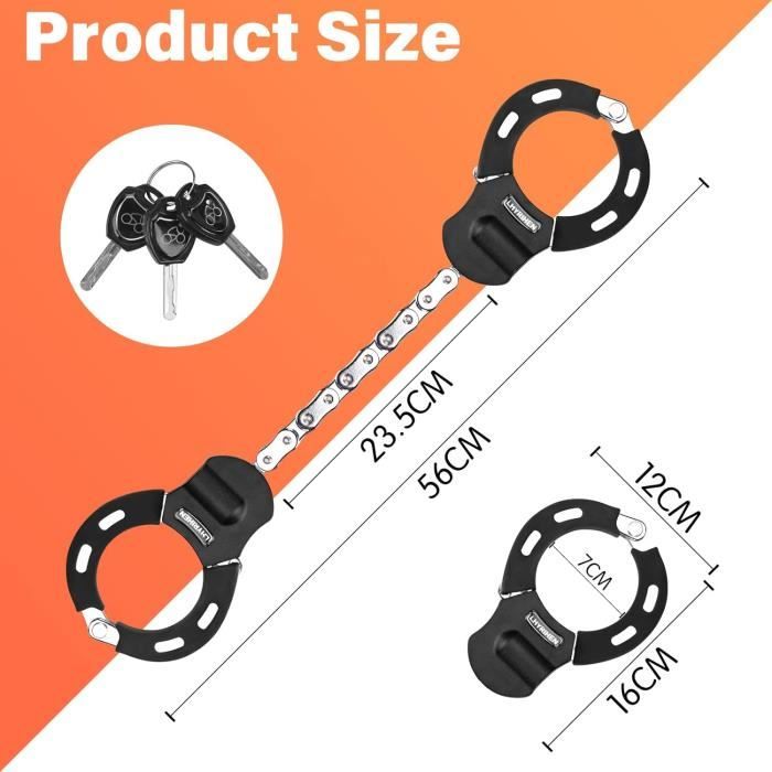 Antivol Pour Trottinette électrique – Cadenas Renforcé Acier Trempé – Chaîne 92 Cm – Clé à 3 Copies – Revêtement Silicone Anti-rayures – Noir Réfléchissant - 8
