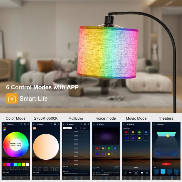 Lampadaire Salon sur Pied Lampe Gaming Dimmable RGB Lumière Ambiance  télécommande Chambre EU Plug - Cdiscount Maison