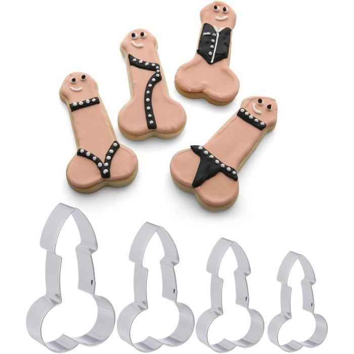 Emporte-pièce Biscuit Forme Pénis 6 Pcs - Acier Inoxydable - Fête Adulte Enterrement Vie Garçon