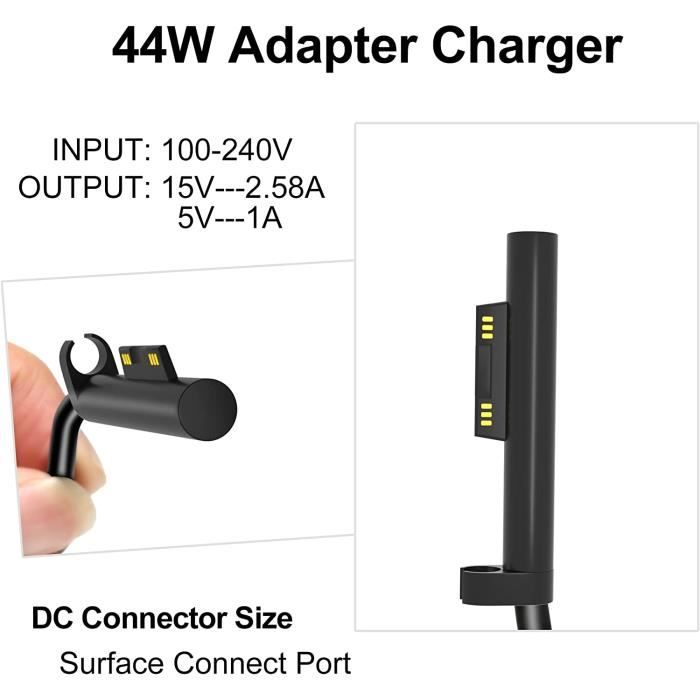 USB 5V 1A Chargeur Surface Pro 44W 15V 2.58A pour Microsoft