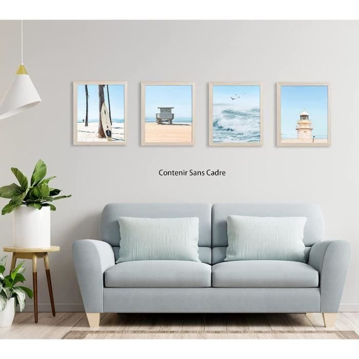 Lot De 3 Toiles Art Mural Plage Bleu Ciel Mer - Décoration Murale 30x40cm Sans Cadre