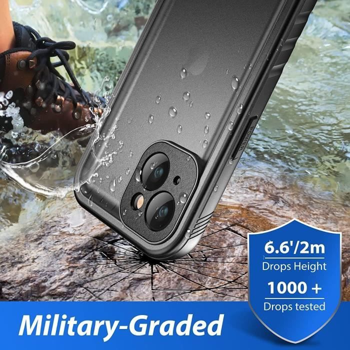 Coque IPhone 17 étanche Antichoc IP68 - Protection Militaire 360° - Écran Et Caméra Intégrés - 6,3" - Noir Mat - 11