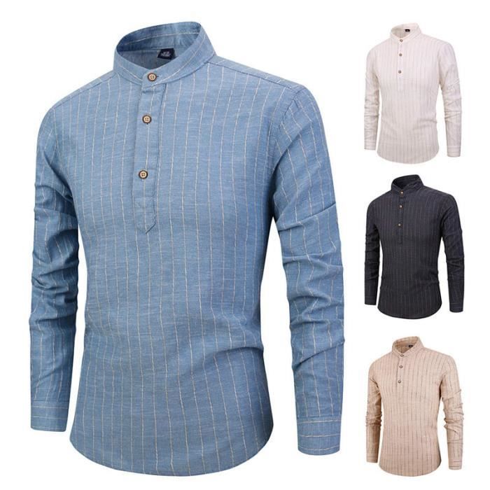 Chemise homme de Marque luxe Chemise r tro Col debout Coton et