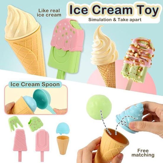 Marchande Enfant Bois Jouet Glacier Ensemble 72 Pièces Cuisine En