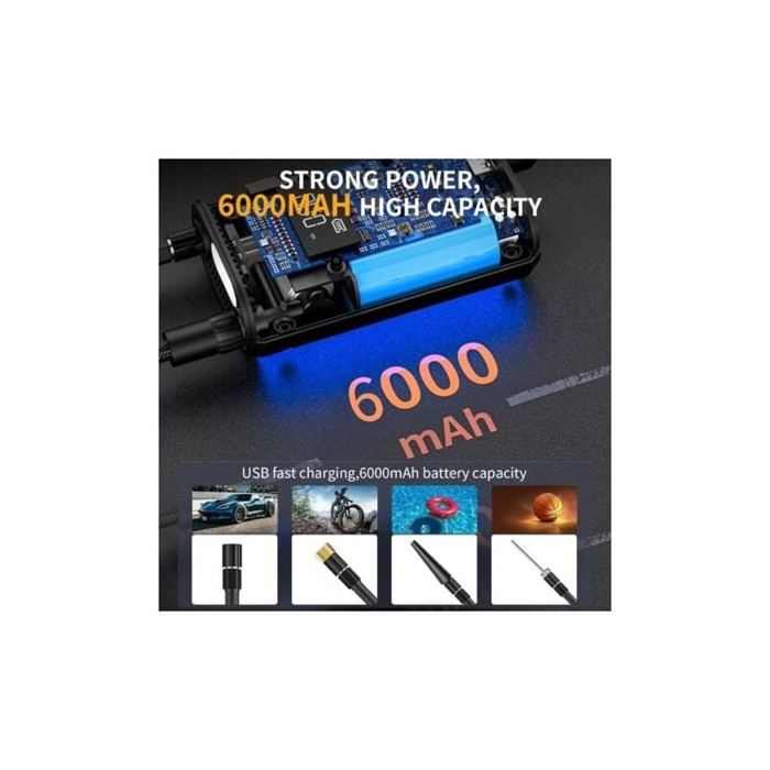 Pompe à Air électrique 150 PSI – Batterie 6000 MAh, 5 Modes, Arrêt Auto, 20L/min, 563g, Avec Power Bank Et LED