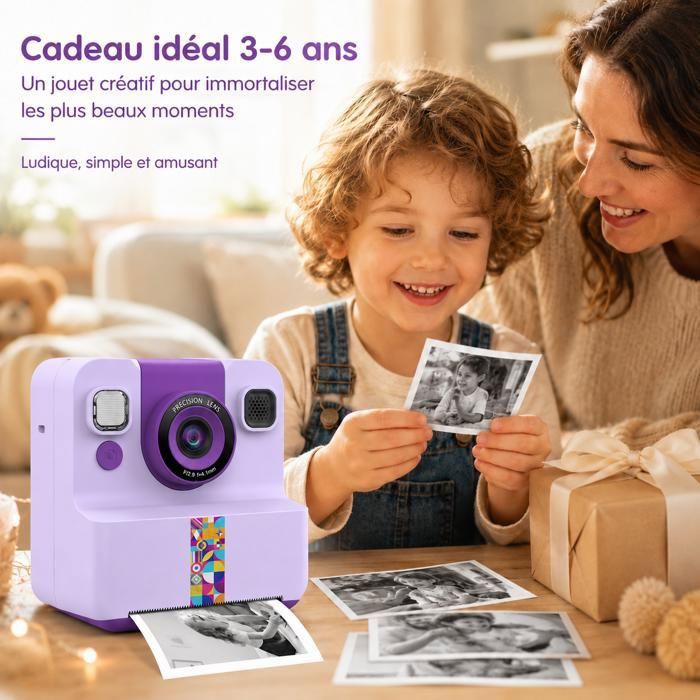 Appareil photo numérique pour Enfants avec impression instantanée et carte SD 32 Go